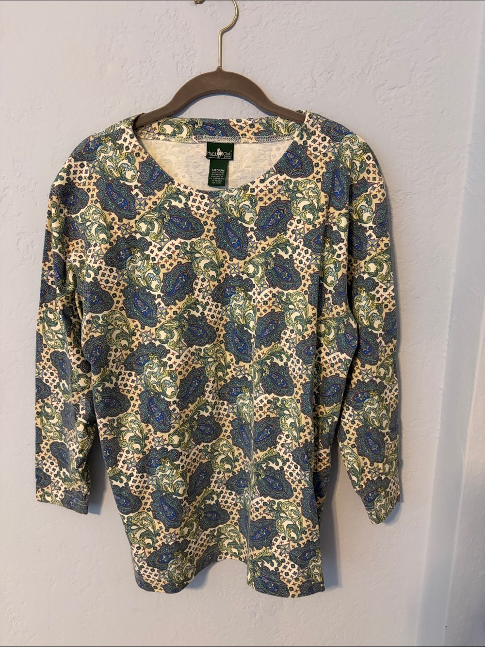 Hunt Club Paisley Print Top in Green and Blue